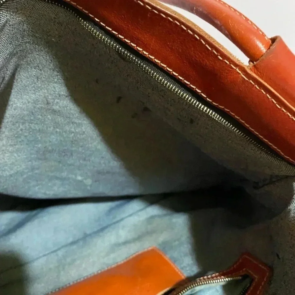 Michael Kon red orange leather satchel handbag
